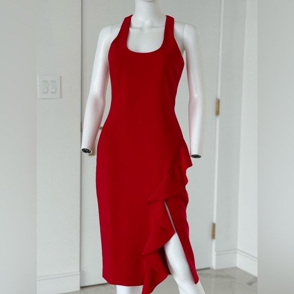Likely Wo Rosella Ruffle Sheath Dress in Scarlet Red size 2 - Picture 2 of 4